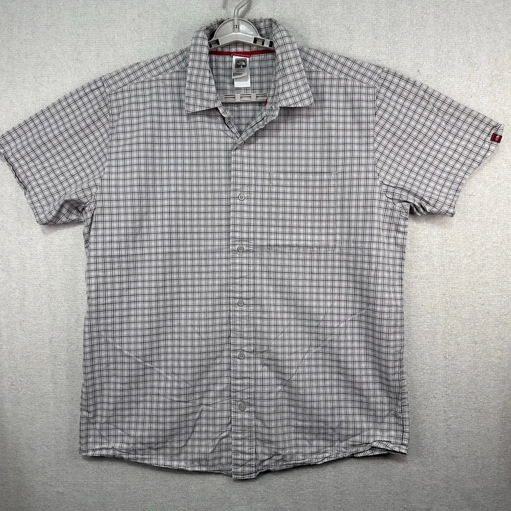 The North Face Men's XXL Button Up Gray Blue Check Short Sleeve